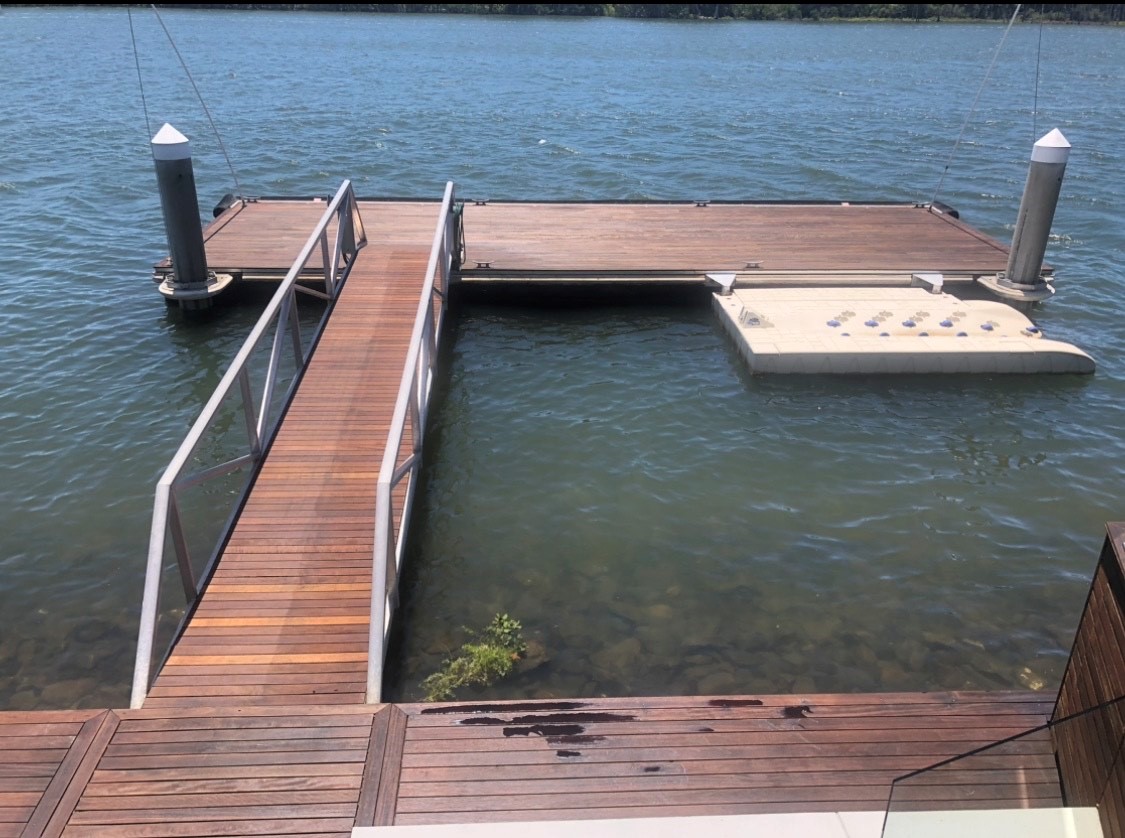 Freshly restored timber pontoon